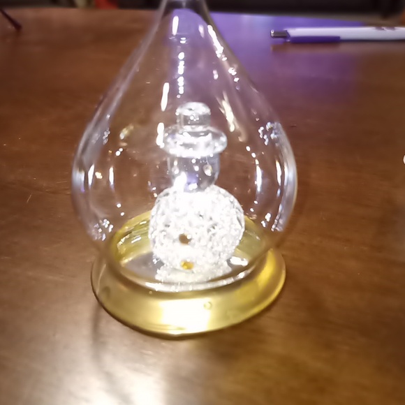 Vintage Blown Glass Teardrop w/Base Spun Glass Snowman Ornament Inside on Stand - Picture 5 of 6
